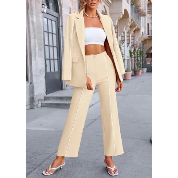 Oversized Blazer & Wide Leg Pants Suit Set Premium Fabric Business Casual - Picture 5 of 8